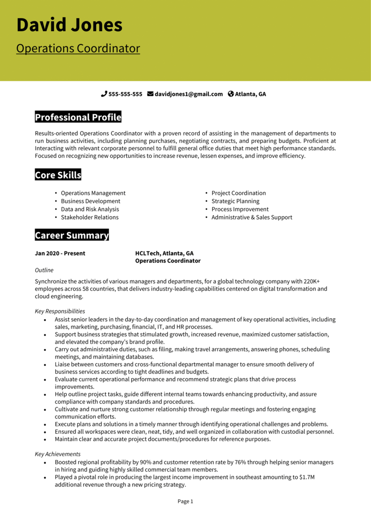 Operations Coordinator Resume 1