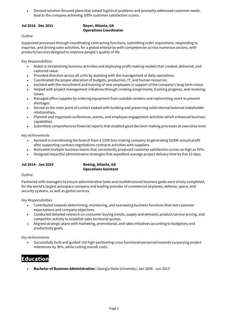 Operations Coordinator Resume 2