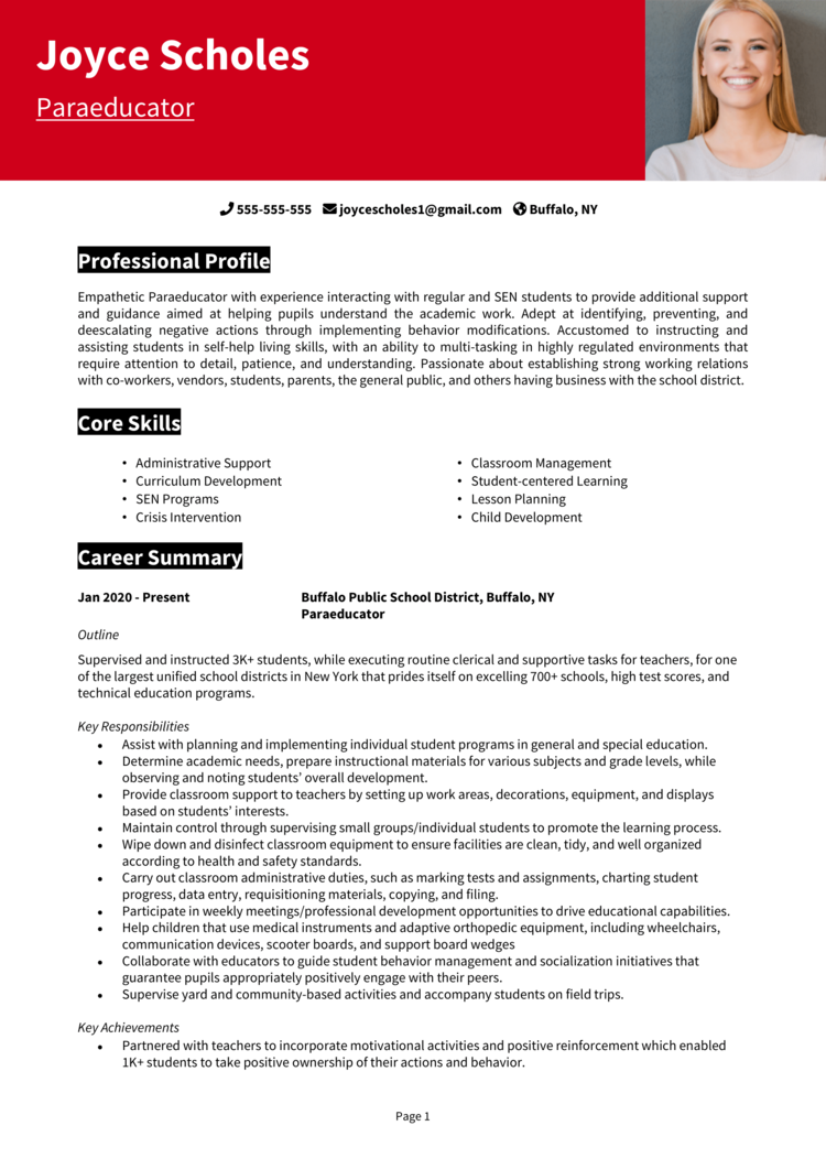 Paraeducator Resume 1