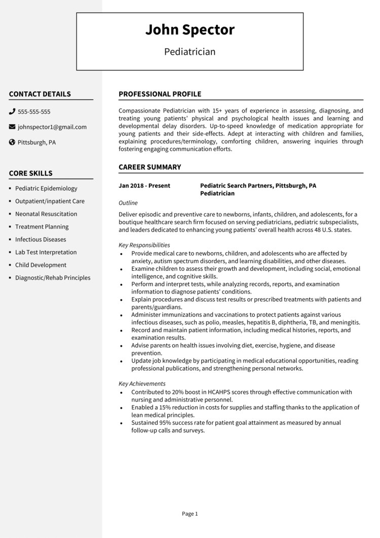 Pediatrician Resume 1