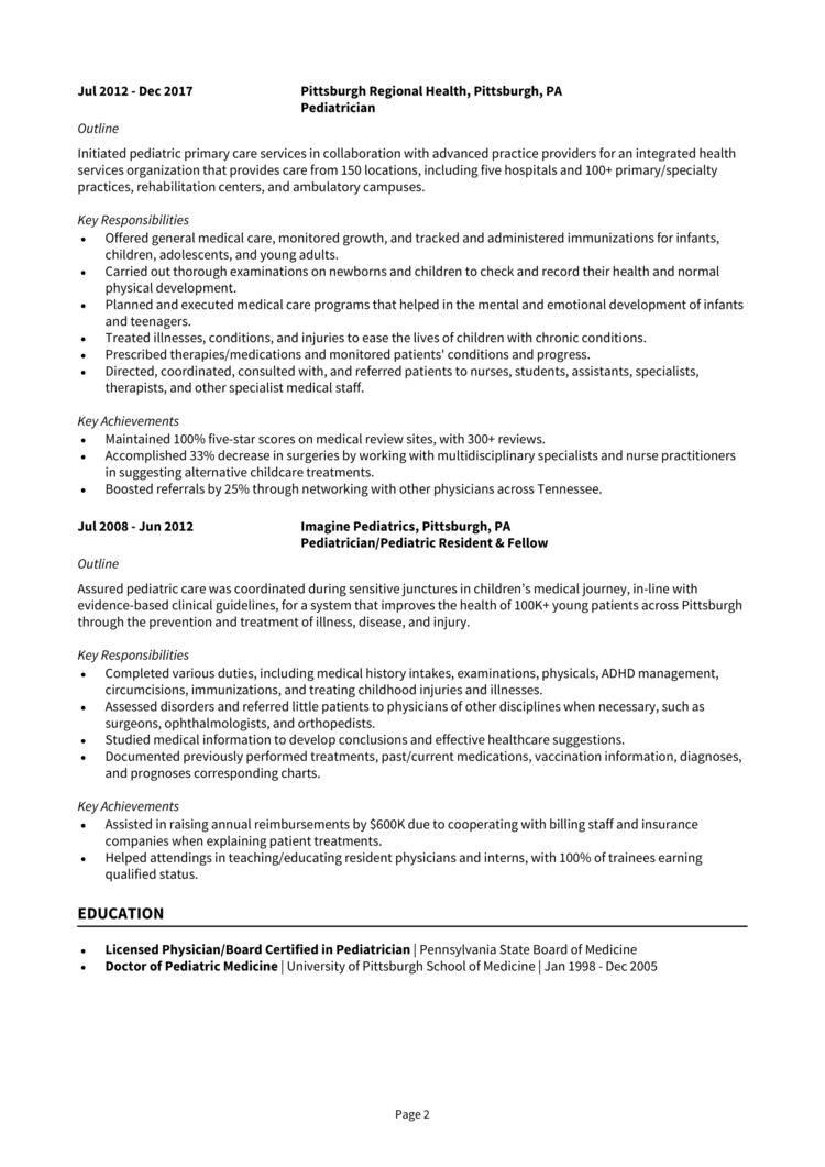 Pediatrician Resume 2