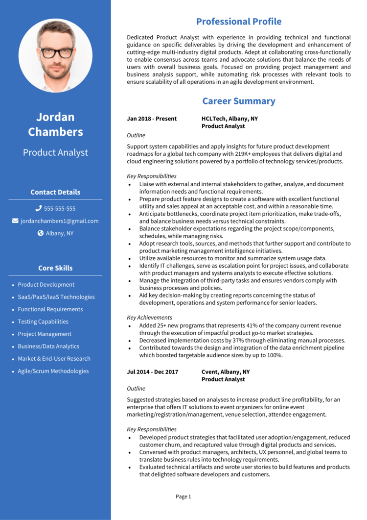 Product Analyst Resume 1