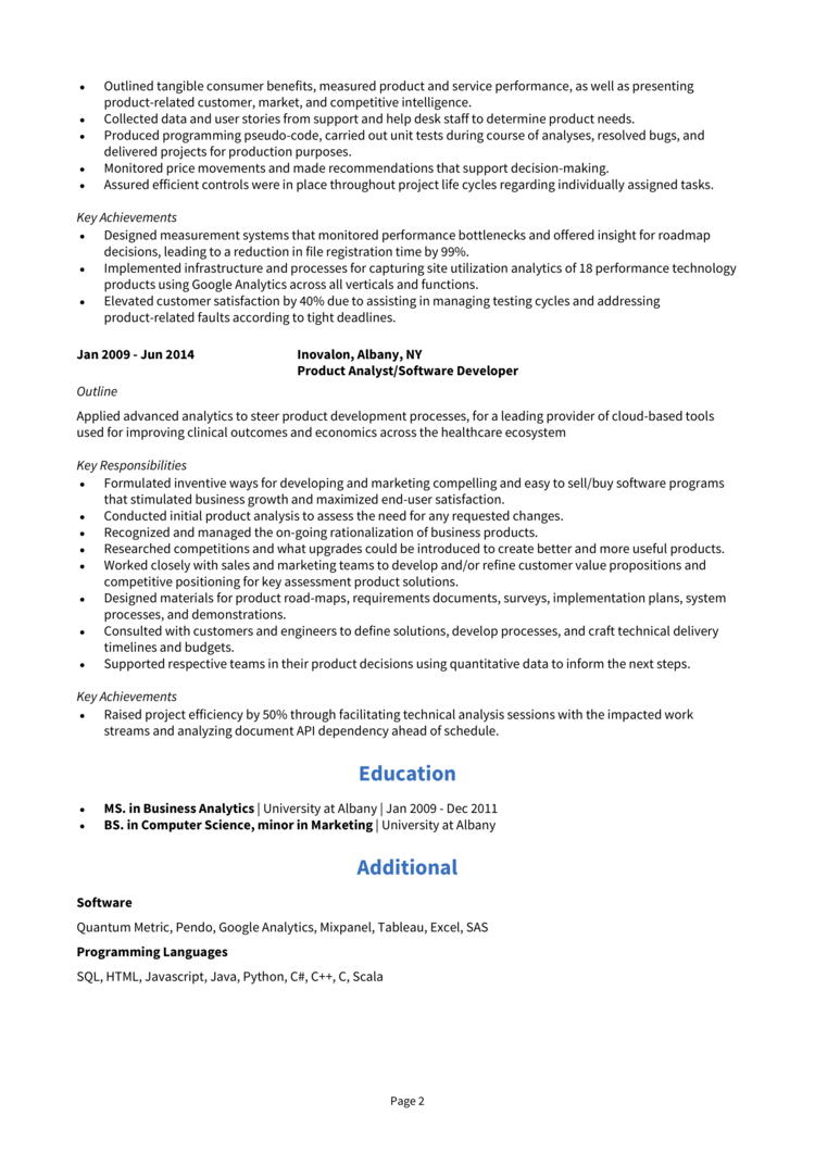 Product Analyst Resume 2