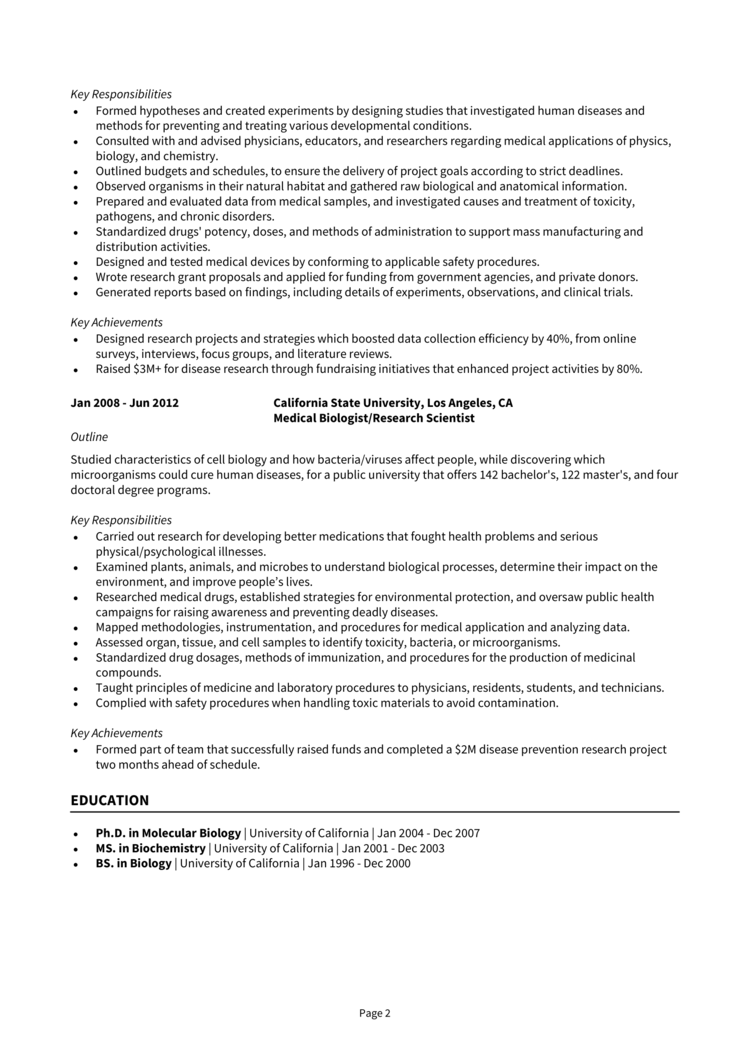 Project Scientist Resume 2