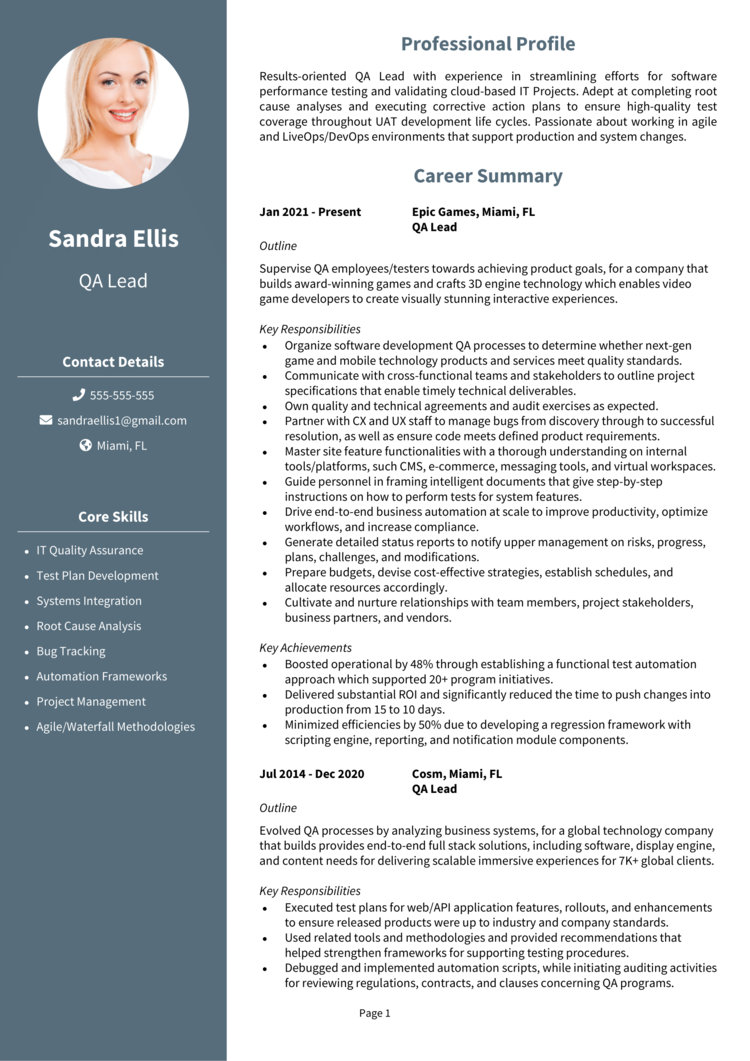 QA Lead Resume 1