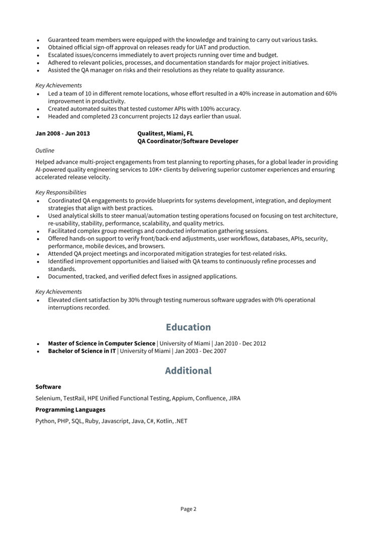 QA Lead Resume 2