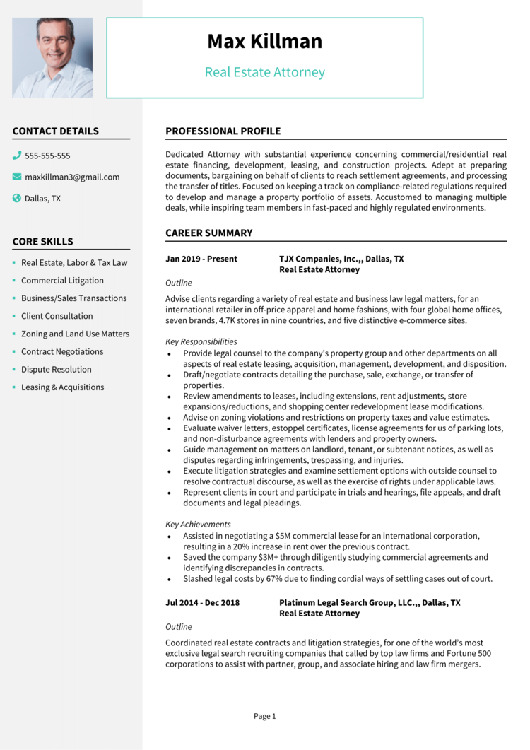 Real Estate Attorney Resume 1