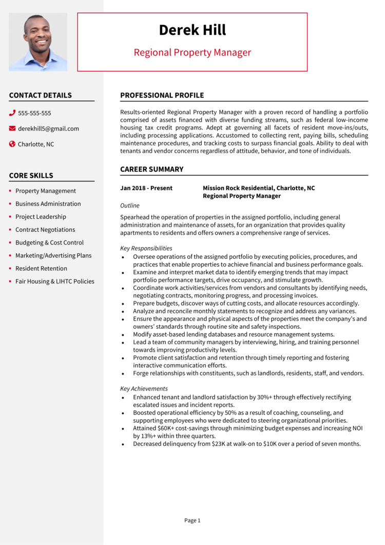 Regional Property Manager Resume 1