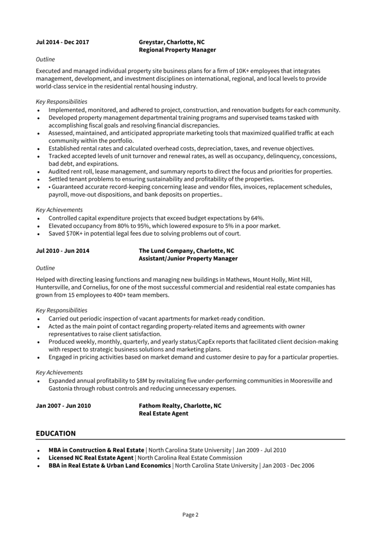 Regional Property Manager Resume 2