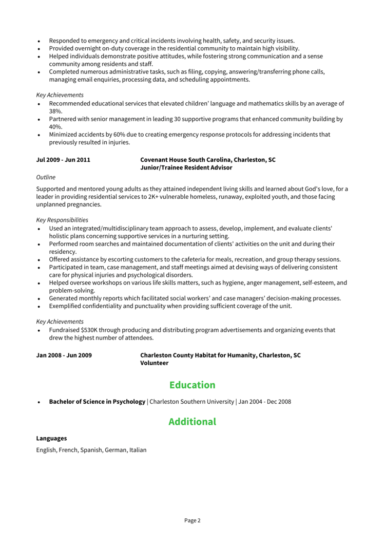 Resident Advisor Resume 2