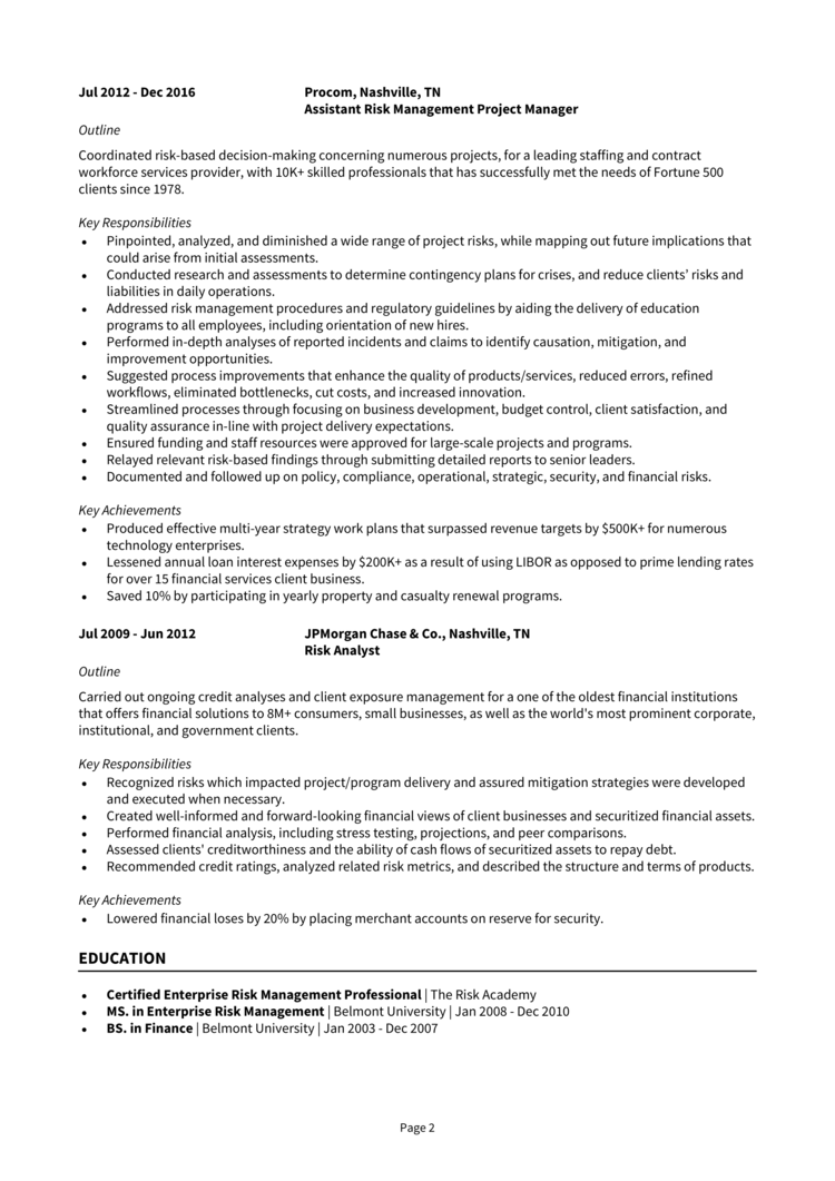 Risk Management Project Manager Resume 2