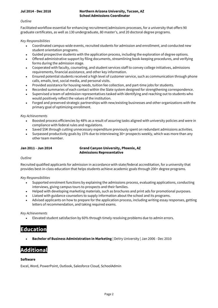 School Admissions Coordinator Resume 2