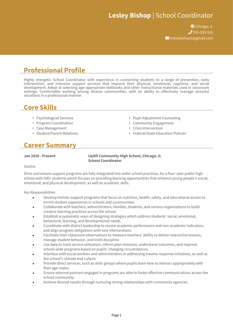 School Coordinator Resume 1