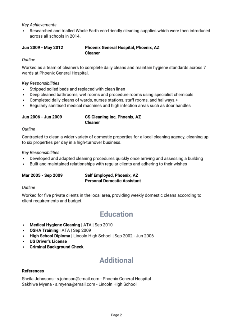 School Custodian Resume 2