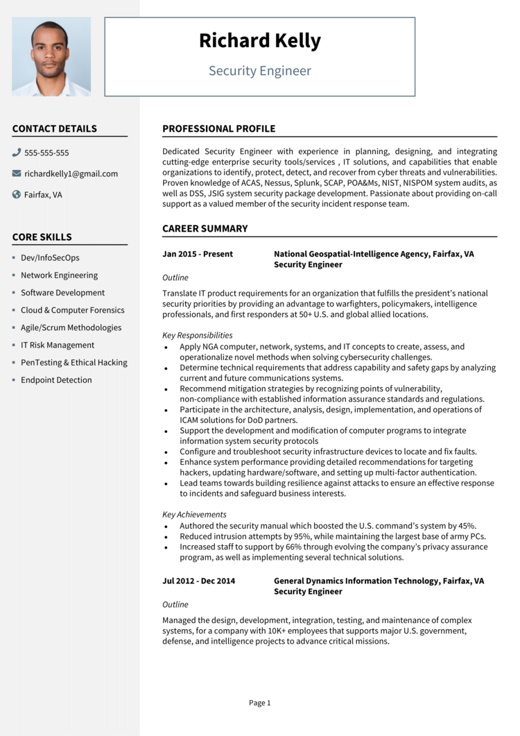 Security Engineer Resume 1