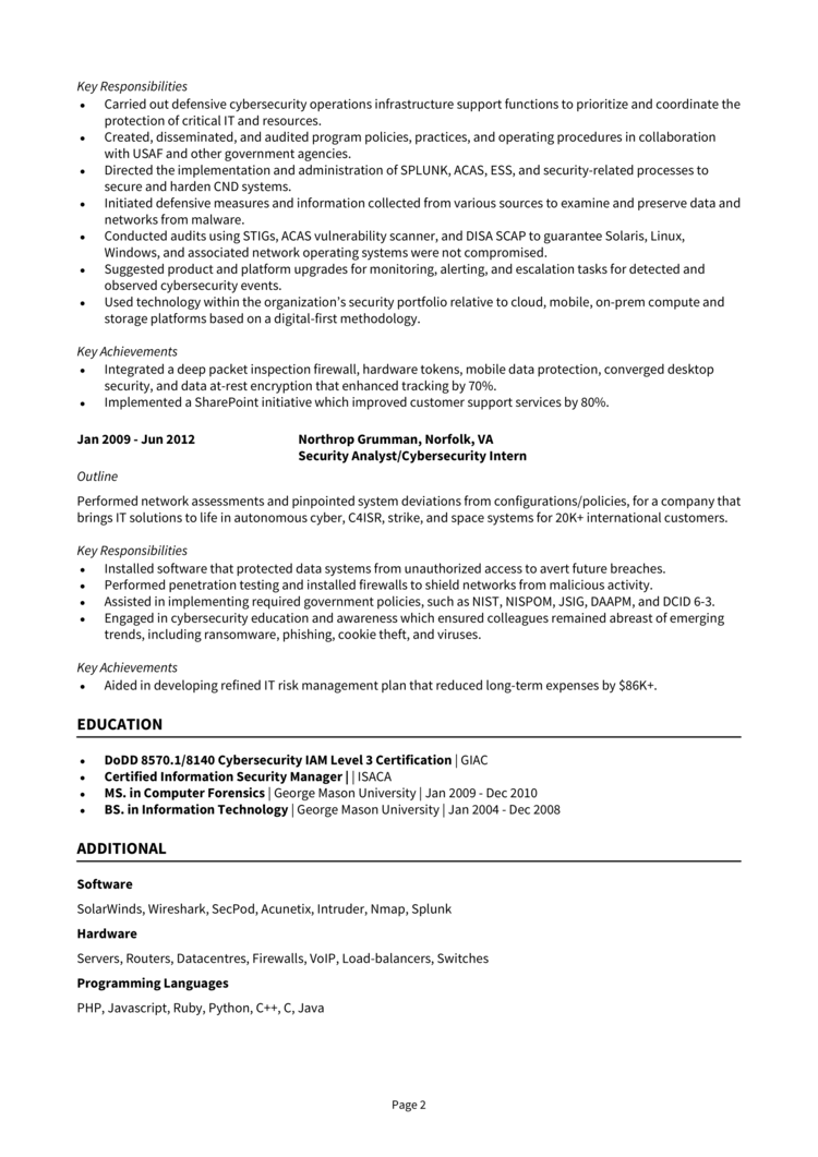 Security Engineer Resume 2