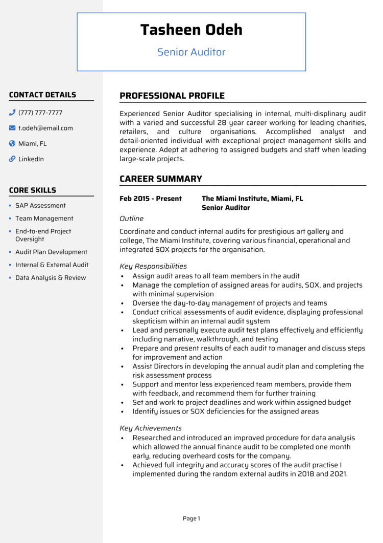 Senior Auditor Resume 1