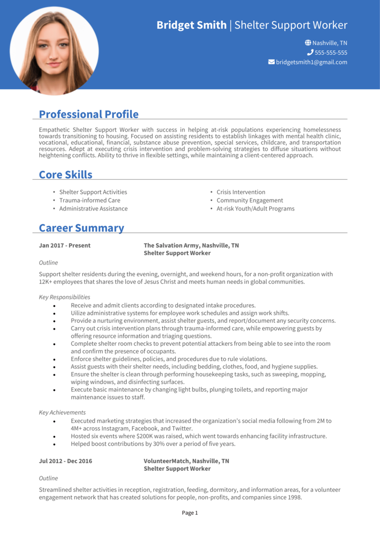 Shelter Support Worker Resume 1