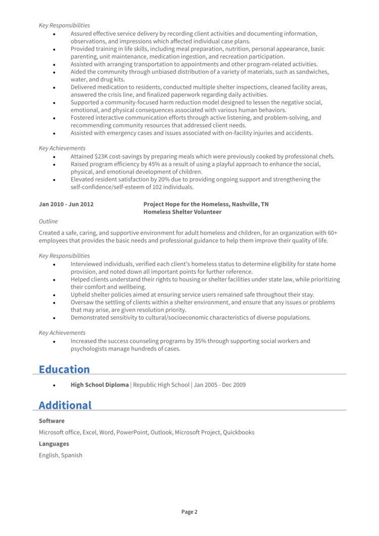 Shelter Support Worker Resume 2