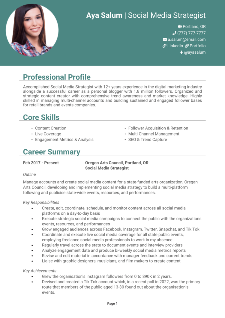 Social Media Strategist Resume 1