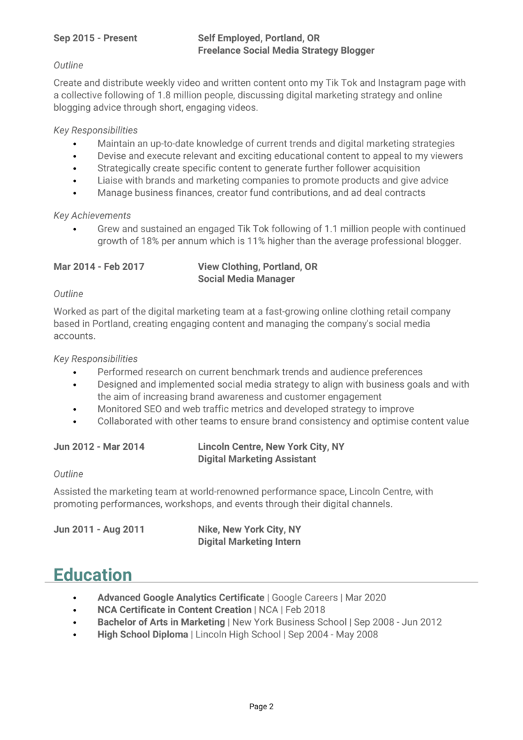 Social Media Strategist Resume 2