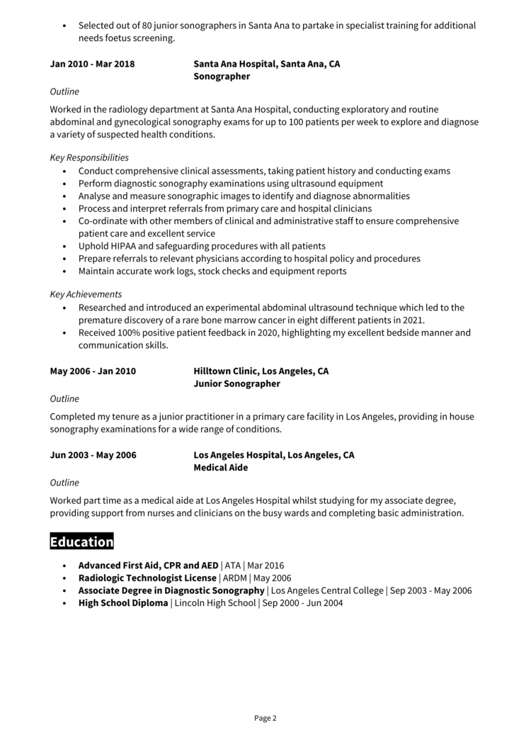 Sonographer Resume 2