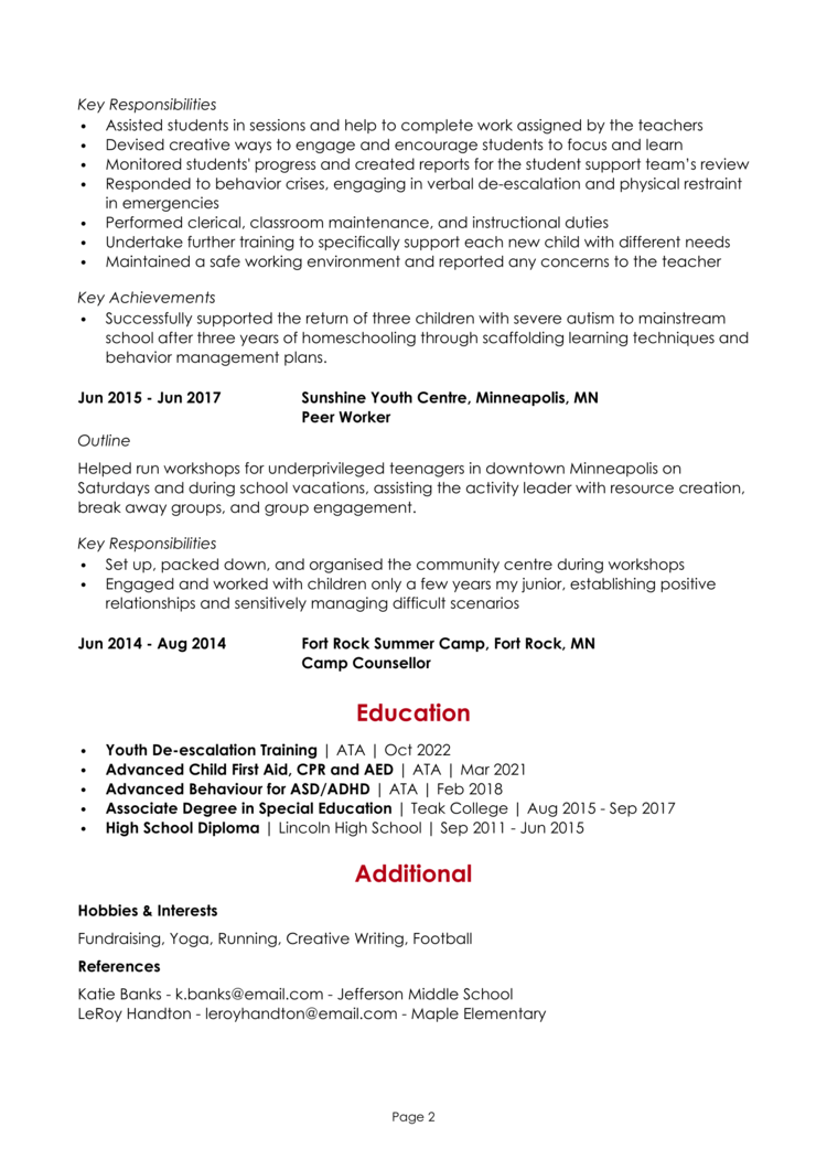 Special Education Paraprofessional Resume 2