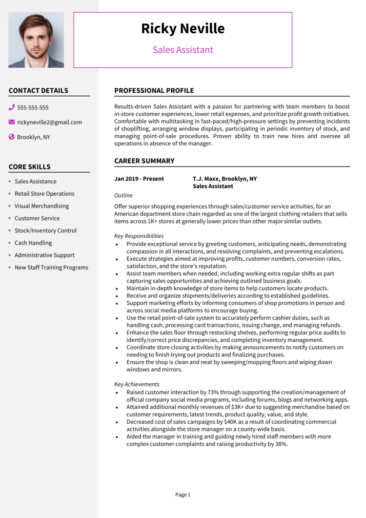 TJ Maxx Resume 1