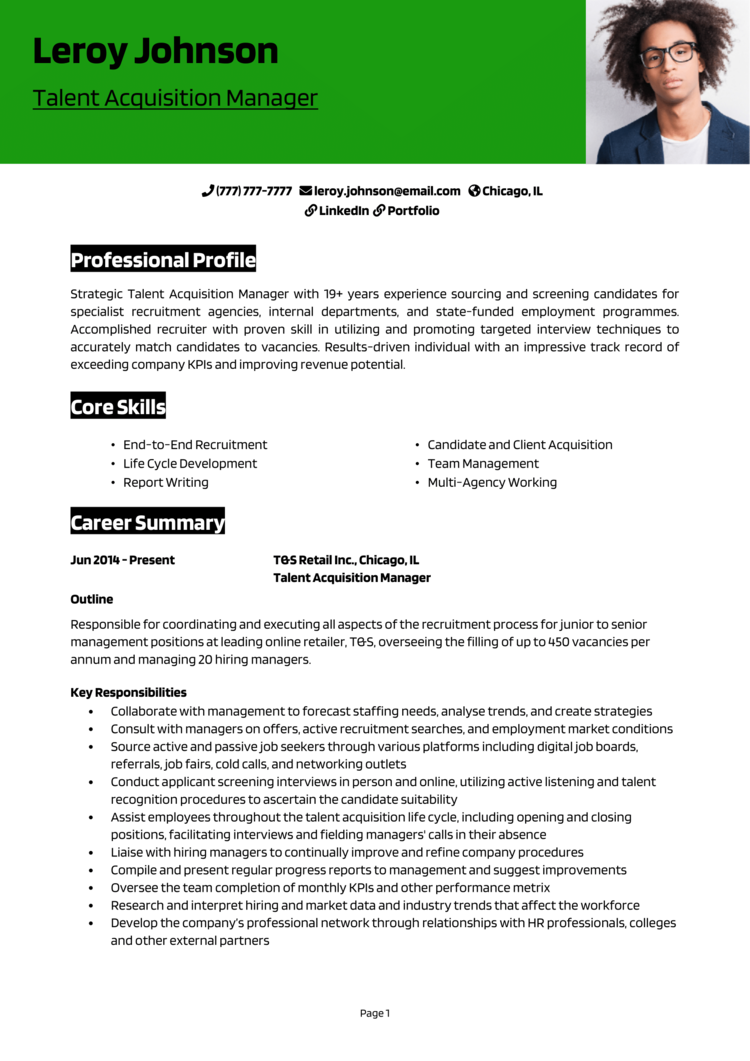 Talent Acquisition Manager Resume 1