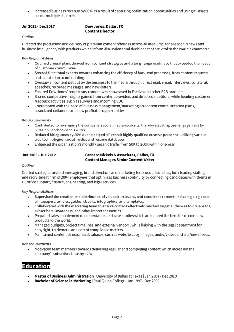 VP of Content Resume 2