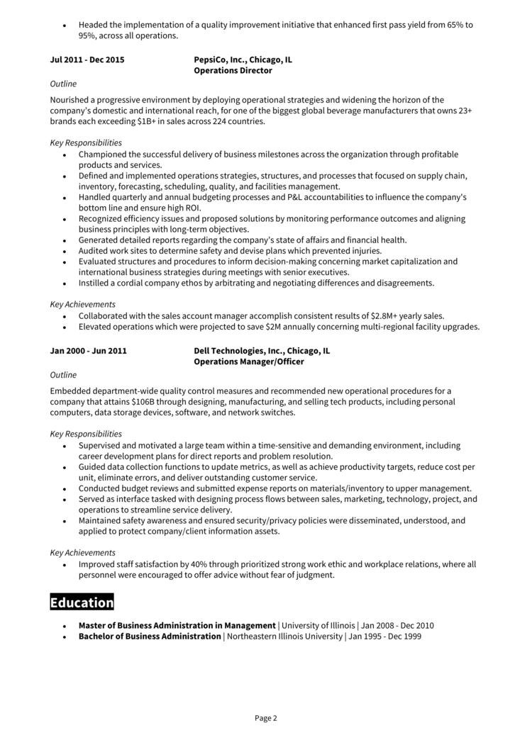 VP of Operations Resume 2