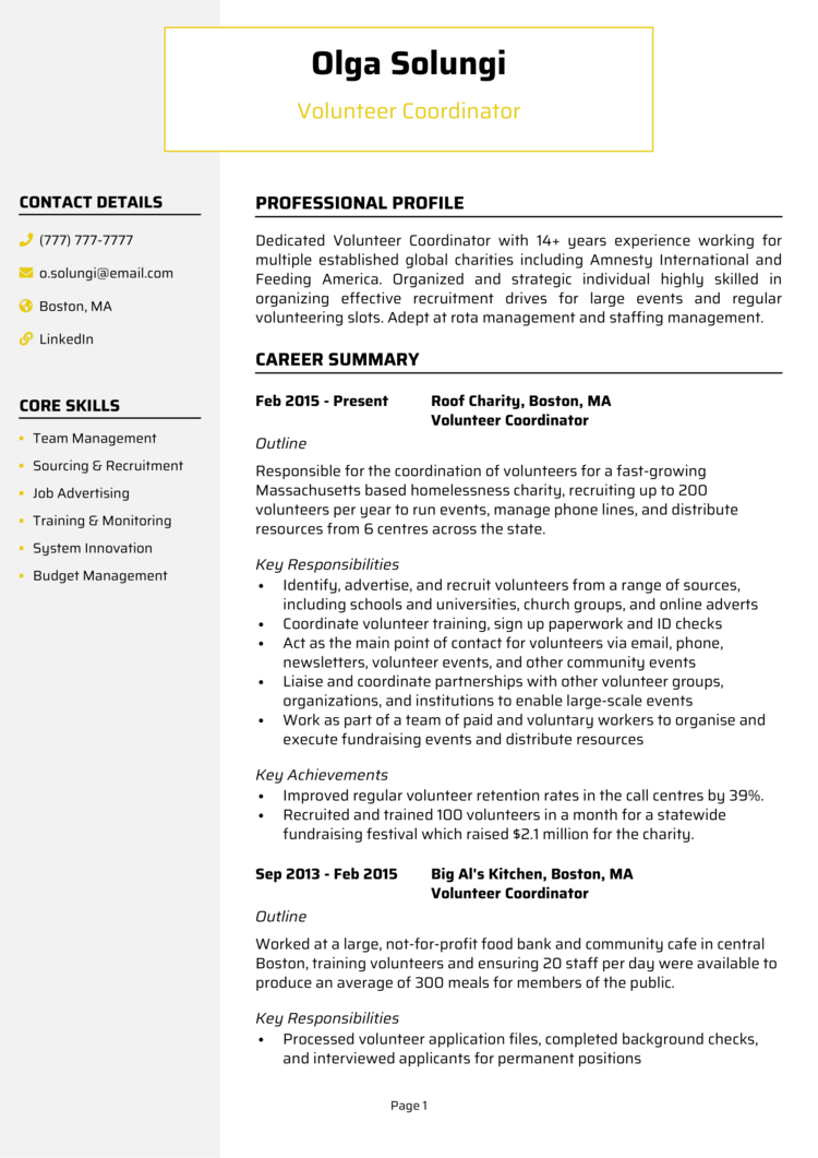 Volunteer Coordinator Resume 1