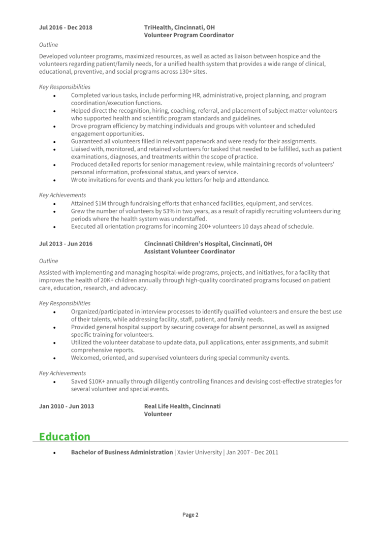 Volunteer Program Coordinator Resume 2