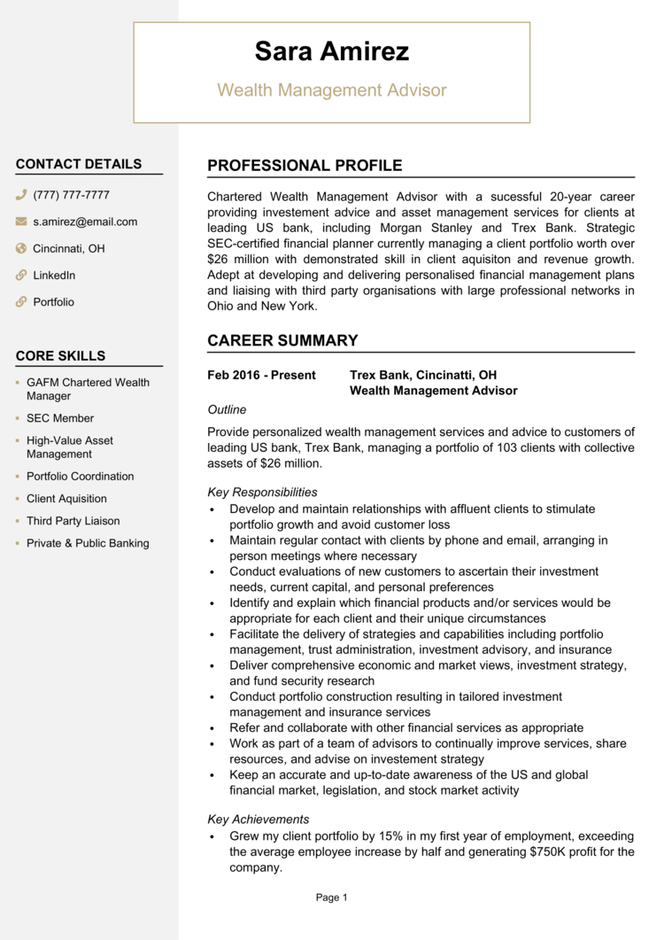 Wealth Management Resume 1