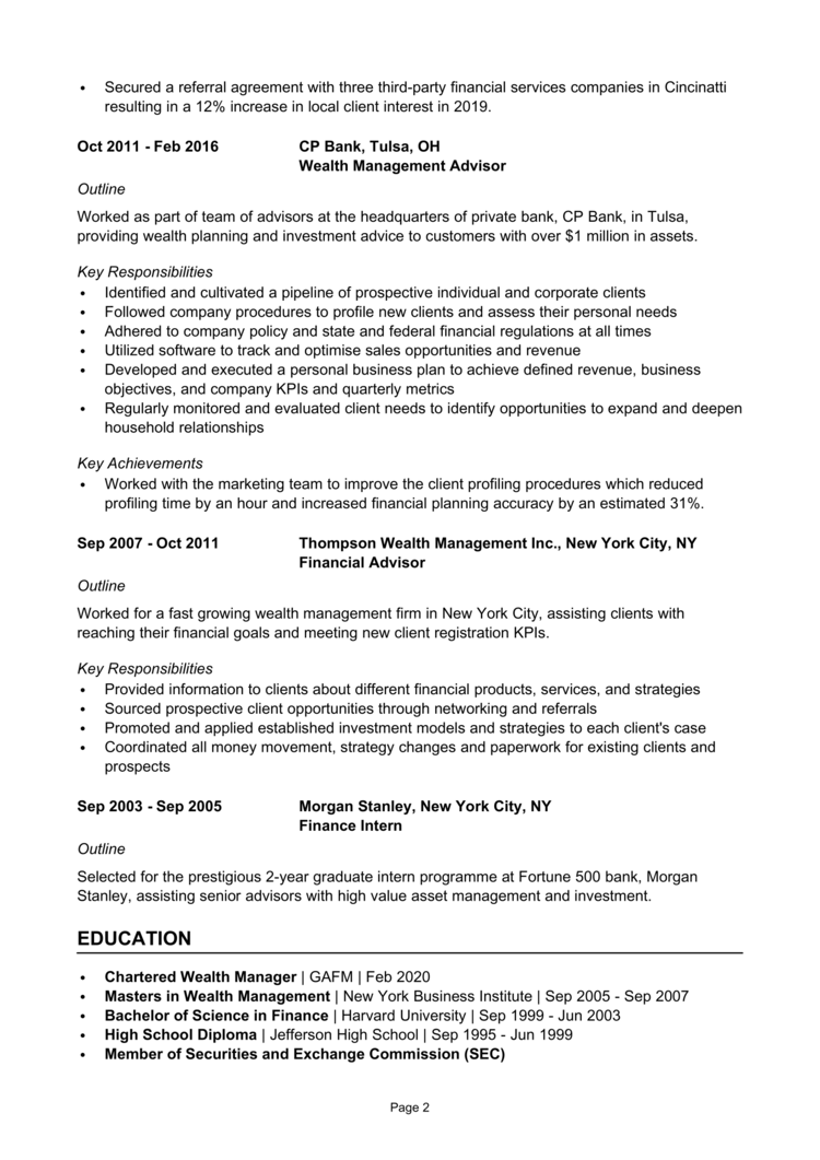 Wealth Management Resume 2