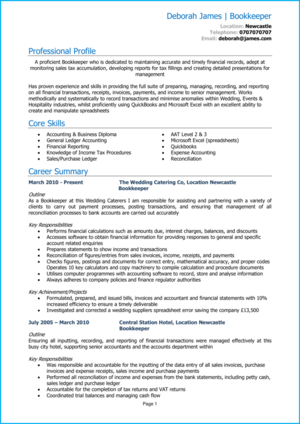 Bookkeeper CV example