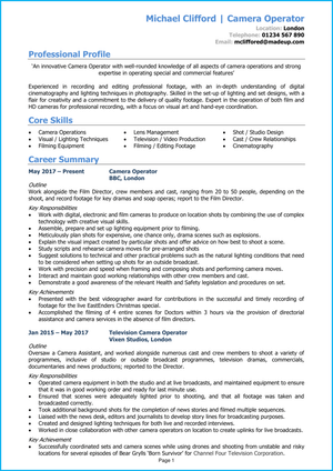 Cameraman CV example