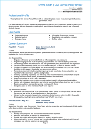 Civil service CV example