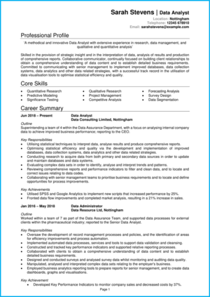 Data analyst CV example