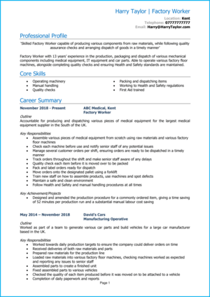 Factory Worker CV