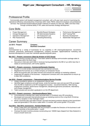 Management consultant CV example