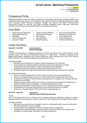 Marketing manager CV example