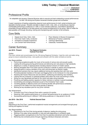 Musician CV example