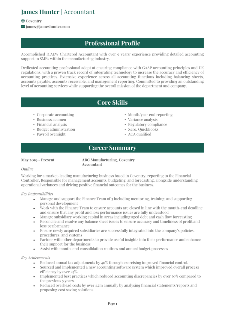 personal statement for cv accountant