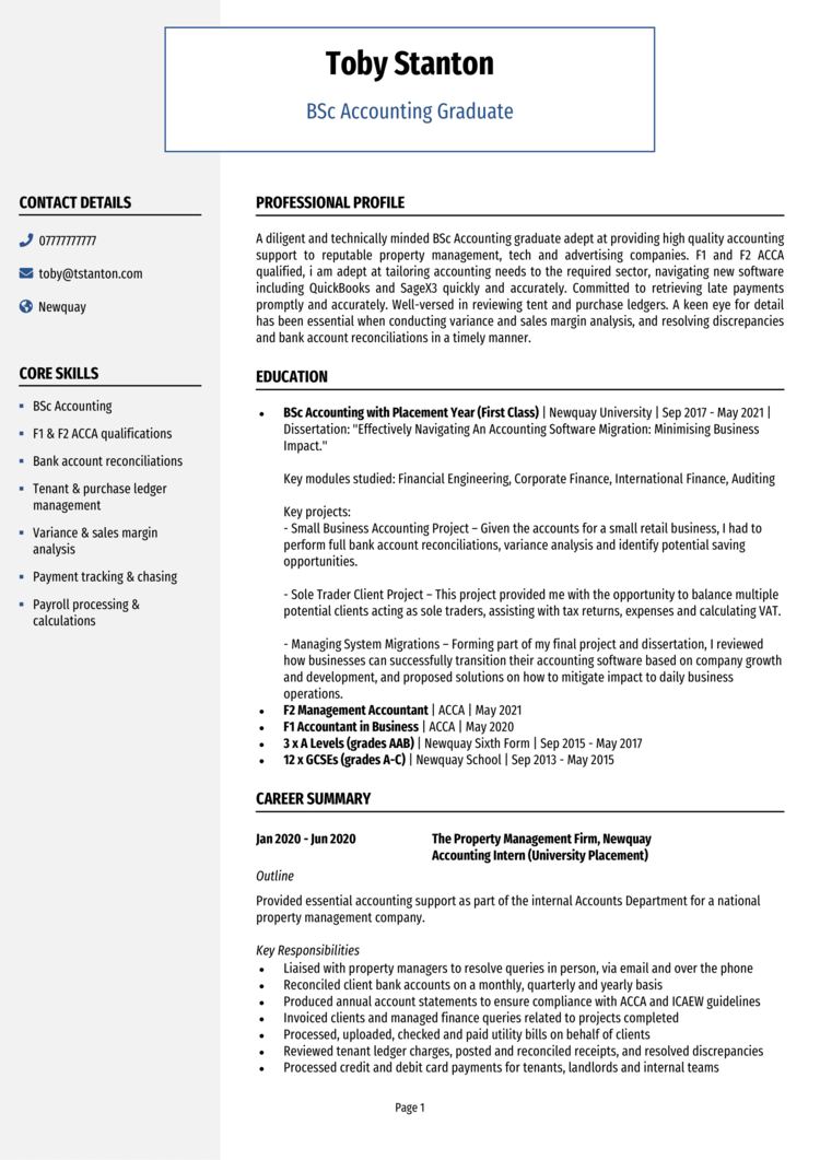 Accounting Graduate CV 1