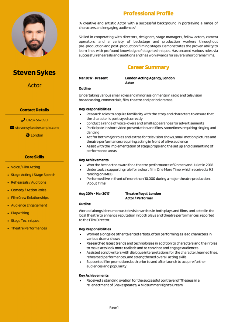 Actors Cv Template Uk