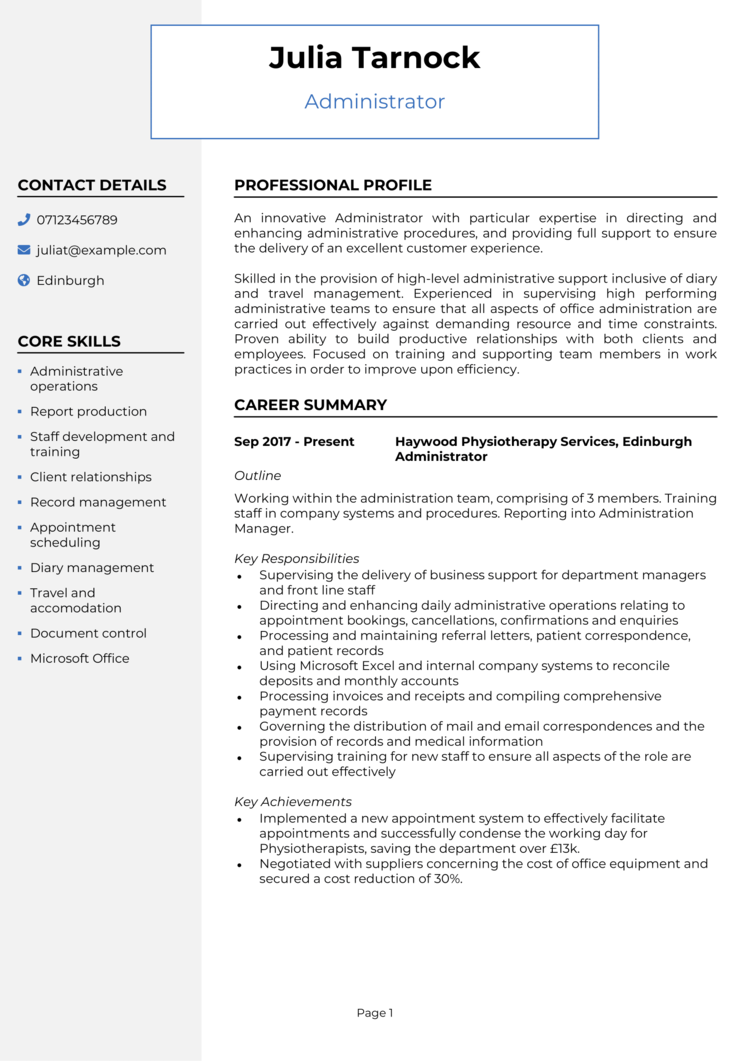 Administrator CV example-1