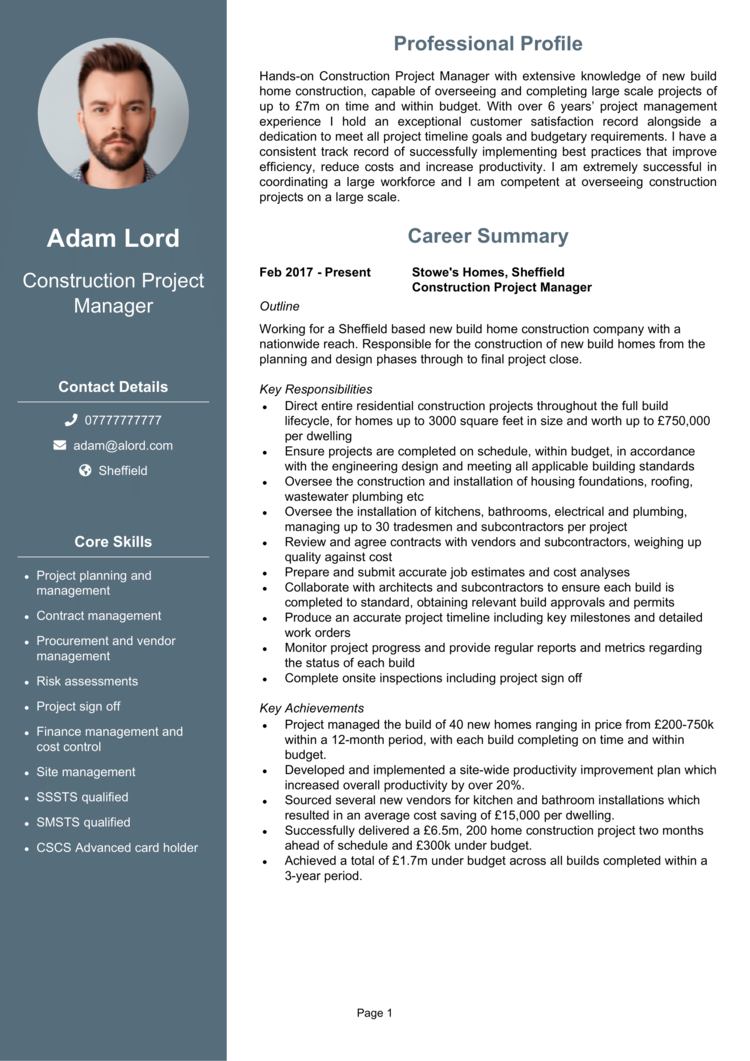 construction project manager resume monster