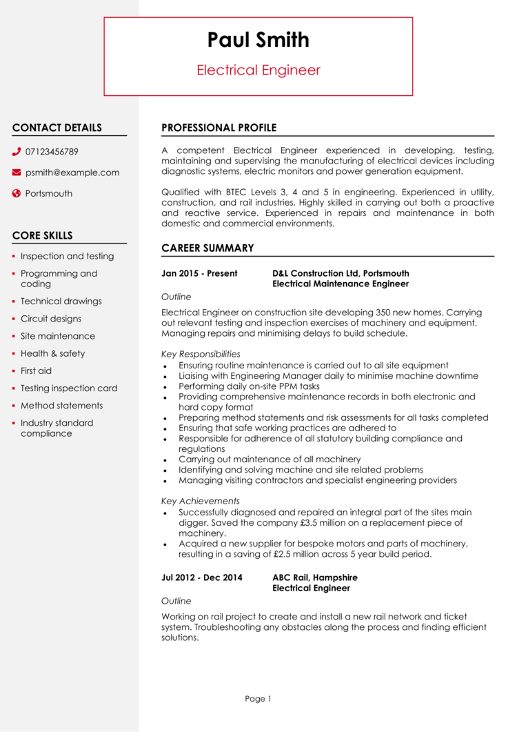 personal statement for electrical engineer cv