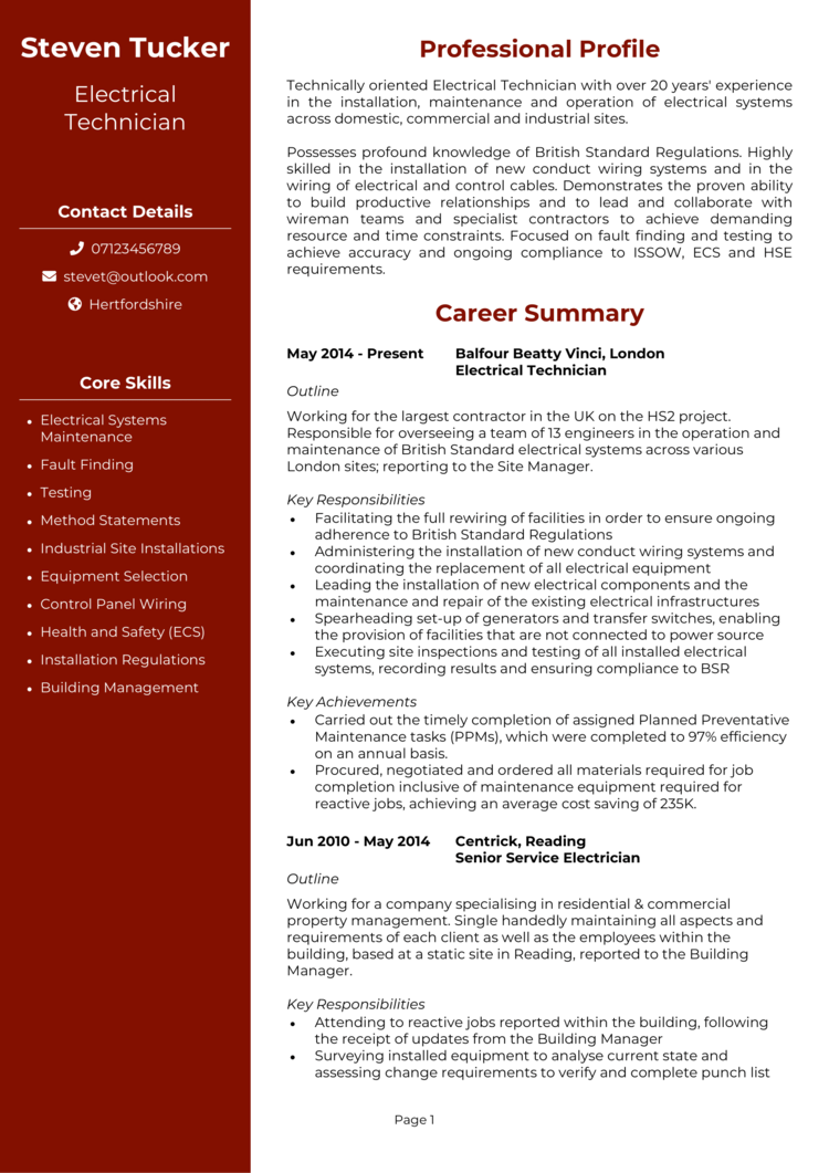 Electrician CV Examples That Spark Recruiters Interest   Electrician CV 1 